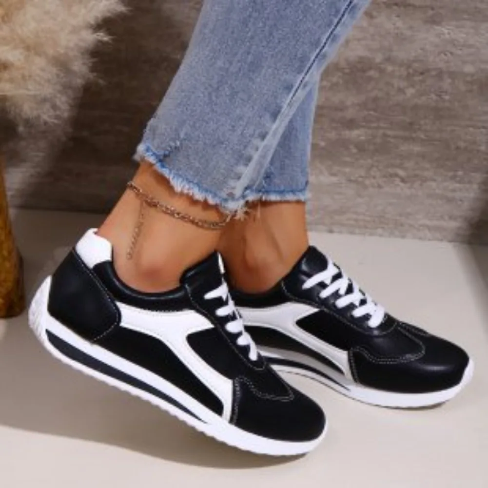 Women's Shoes 2025 New Front Lace-up Women's Vulcanize Shoes Fashion Color Matching Hot Sale Round Head Comfortable Casual Shoes