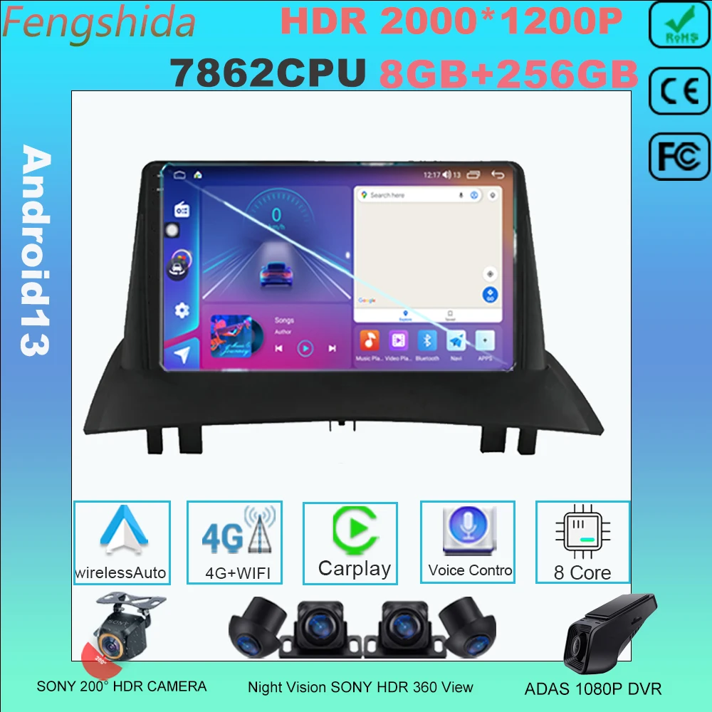 

Android 13 Carplay autoradio For Renault Megane 2 2002 - 2009 lettore Video multimediale navigazione 7862 CPU GPS 4G WIFI DVD