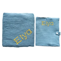 Personalized baby blanket Embroidered Name Personalized embroidered health book cover Baby Muslin Swaddle Newborn Birth gift 1