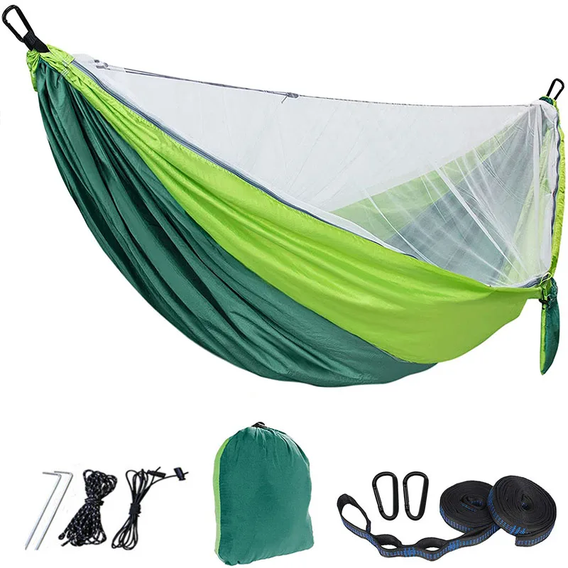 camping hammock 290 x 140cm Ultralight double hammock with mosquito net 300kg load Quick-drying parachute nylon hammock 