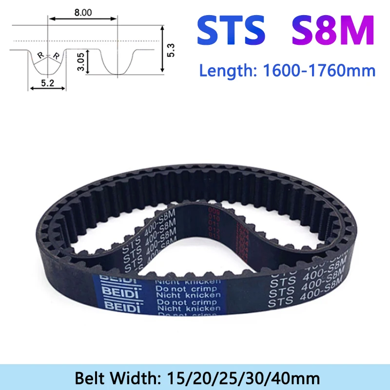 

1pc STS S8M Synchronous Timing Belt Closed Loop Drive Belt Width 15 20 25 30 40mm Length 1600 1624 1648 1672 1680 1688-1760mm