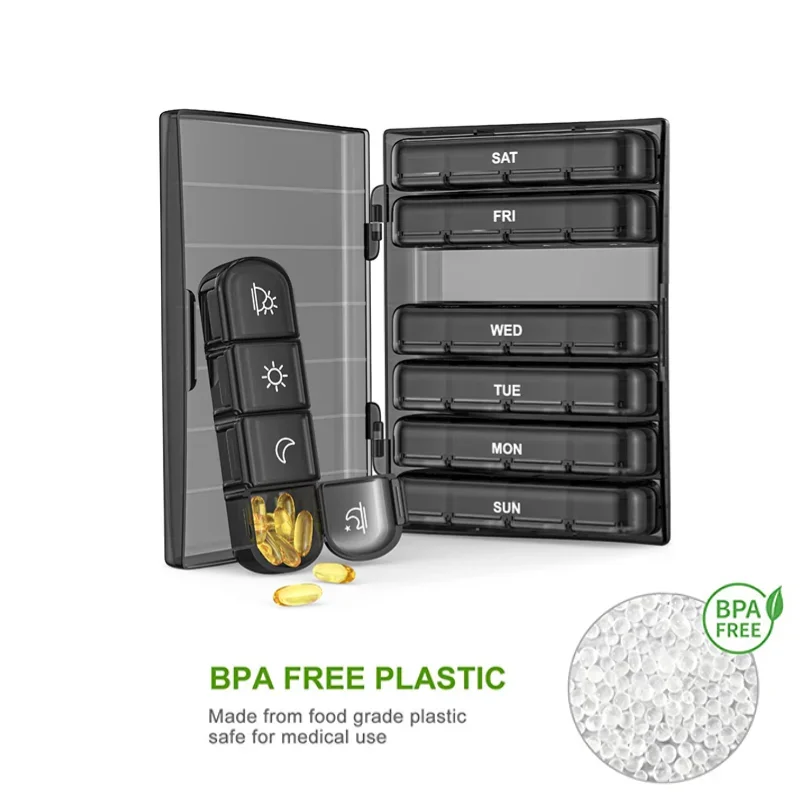 Portable 7-Day Pill Organizer with 28 Large Compartments for Vitamins and Medications