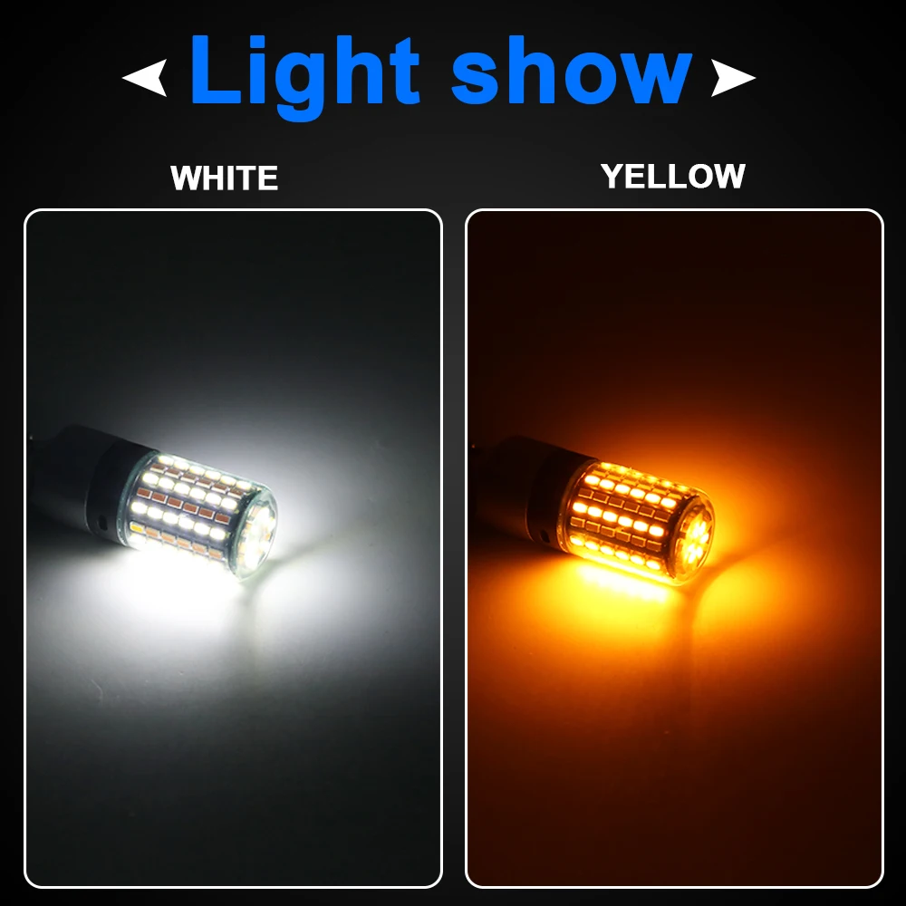 1pair 3014 120SMD LED Signal Light  P21/5W 1157 BAY15D 7443 W21/5W 3157 P27/7W Canbus Brake Lamp Bulb White Amber Dual Color