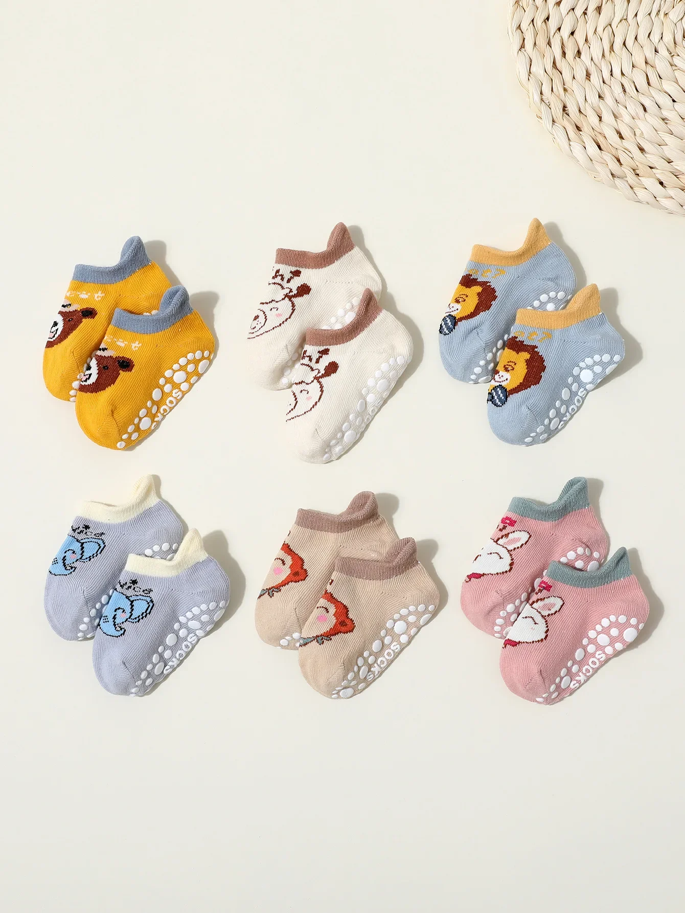 Description Picture 6 of item6 Pairs/Lot Cotton Baby Anti-slip Boat Socks for Boys Girls Low Cut Floor Kids Toddler Sock with Rubber Grips for 0-5Years