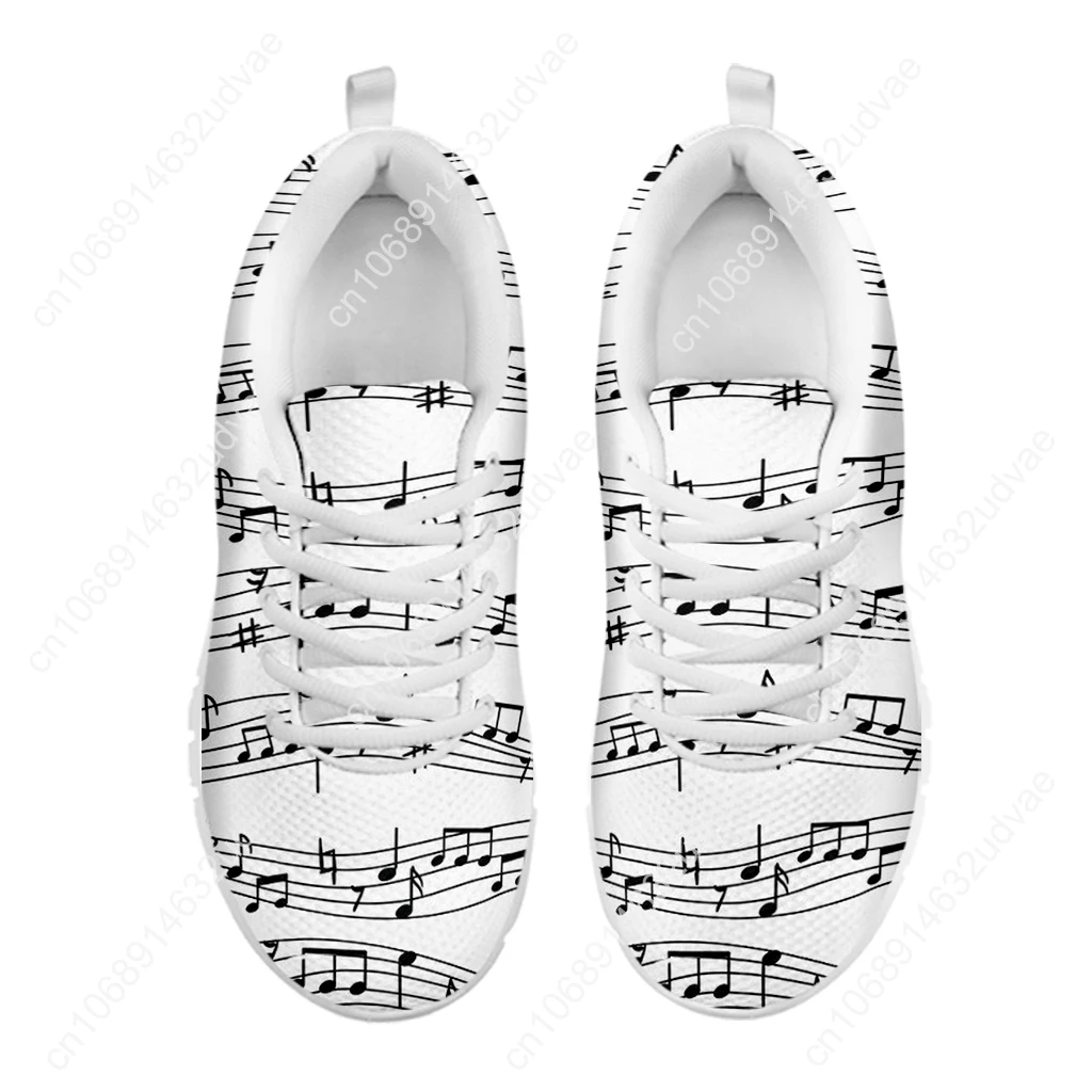 Music Notes Prints 2022 Mesh Shoes Woman Spring Ladies Shoes Lace-Up Flats Sneakers Women Plus Size Footwear