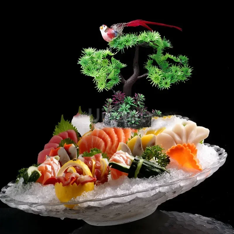 Happyyami 2Pcs Decorative Sushi Plate With Lifelike Artificial Flowers Japanese Sashimi Platter Ornament For Home Hotel And Desktop