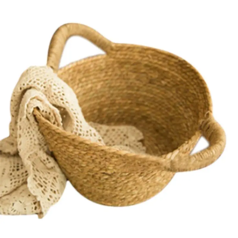 

Infants Baby Pose Auxiliary Photo Basket Brown Posing Bucket Round Woven Basket Round Bread Basket