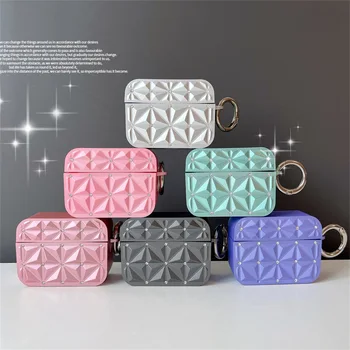 컬러풀 라인석 퀼팅 실리콘 커버, 에어팟 프로/프로 2 스테레오 블루투스 이어폰 슬리브 케이스, 키체인 포함, 아이팟용