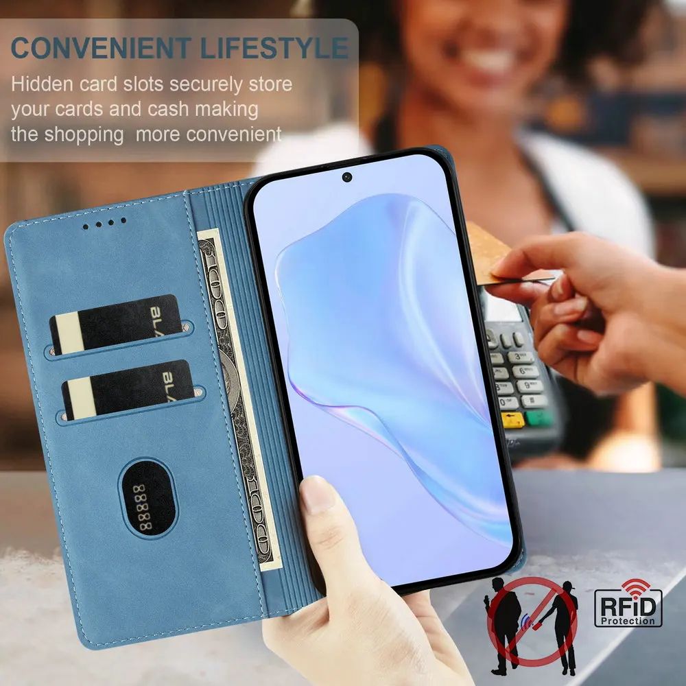 Luxury RFID Leather Wallet Case with Magnetic Flip Cover