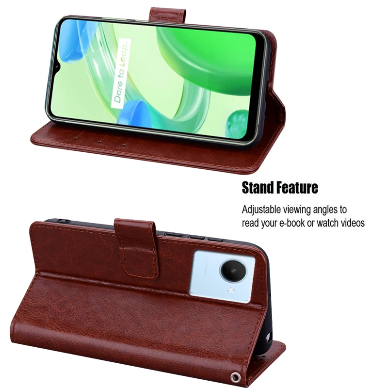 Casing Kulit PU untuk Dompet Carcasa Realme C30s RMX3690 Penutup