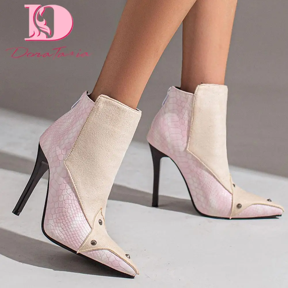 Hot Sale Women Ankle Boots Ladies Thin High Heels pointed-toe Solid Microfiber Shoes Sexy Women Autumn Female Boots Plus Size 48