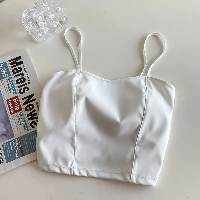 Women's Leather Bralette HK Retro Built-in Padded  Open Back Slim Cropped Streetwear Y2K Chic Outerwearp