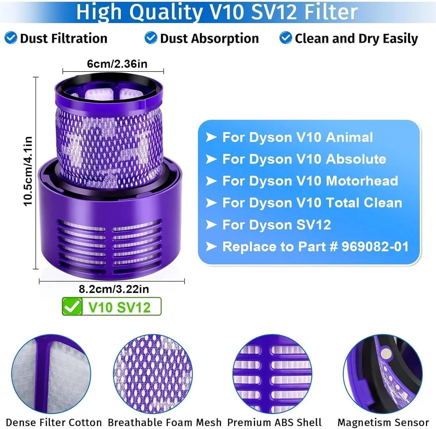 Filter Hepa Accessories Robot vacuum cleaner washable filter Replacement cleaning Spare Parts For Dyson V10 SV12