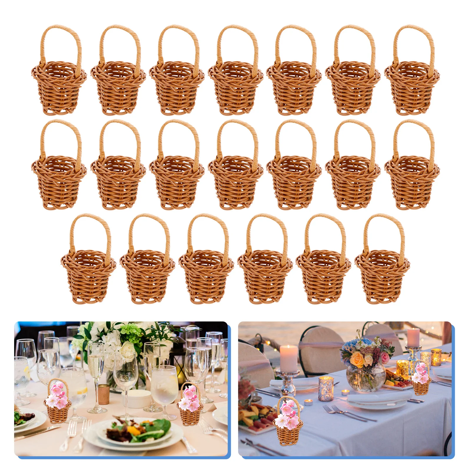 

20 PCS Mini Flower Basket Tabletop Decor Flowerpot Floral Woven Rattan Small Natural