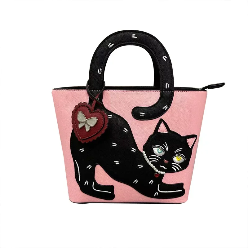 Y2K Cartoon designer Women's Handbags and Purses Cat Tail Handle Tote Bag Luxury Female Crossbody Bags Love Pendant Shoulder Bag