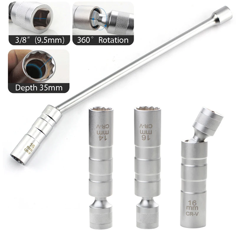

14mm 16mm Spark Plug Socket Wrench Magnetic 12 Angle Repairing Removal Tool Thin Wall 3/8" Drive Sockets Auto Repair Tool