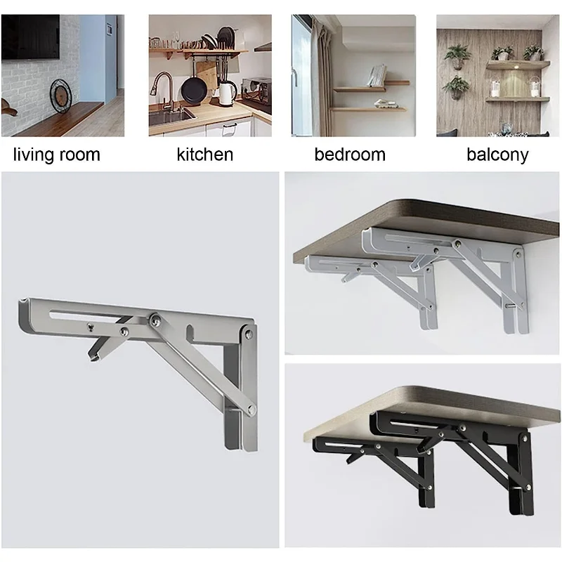 Heavy Duty Folding Shelf Brackets, Collapsible Triangular Shelf Bracket for Bench Table Shelf Brackets Wall Shelf Shelf Support