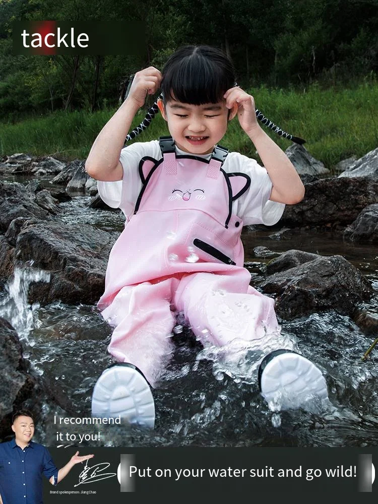 Children's Fishing Waders,River Lake Lure Wading Pants, Travel Sea Clothing,Outdoor Waterproof Overalls, Breathable Comfort,Pink