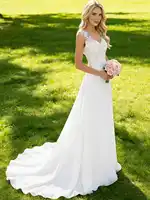 Abaowedding Women's Wedding Dress Lace Double V-Neck Sleeveless Evening Dress - Image 3