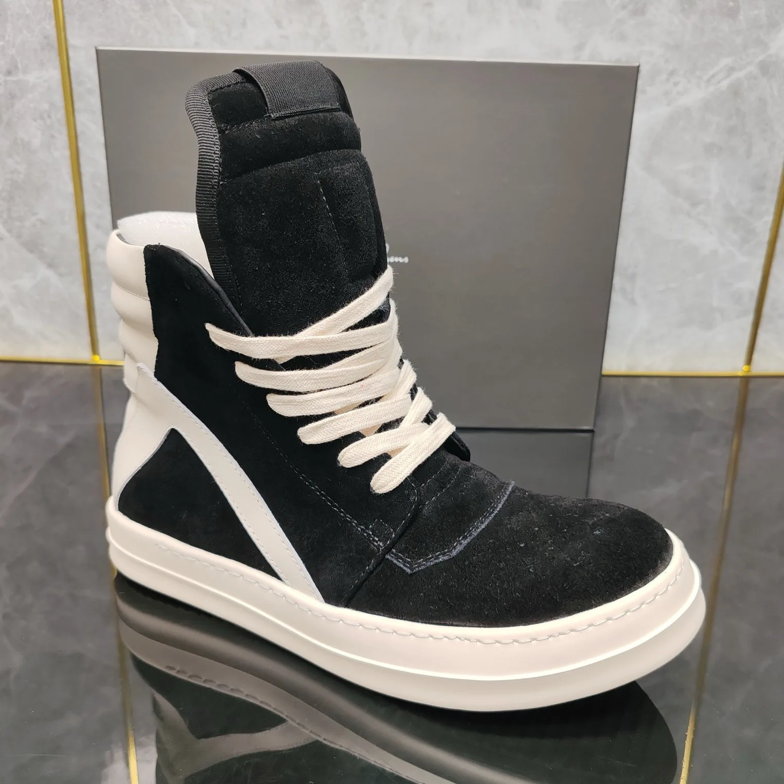 Rick shoes black frosted inverted triangle high-top shoes British retro men's Joker couple small essential.