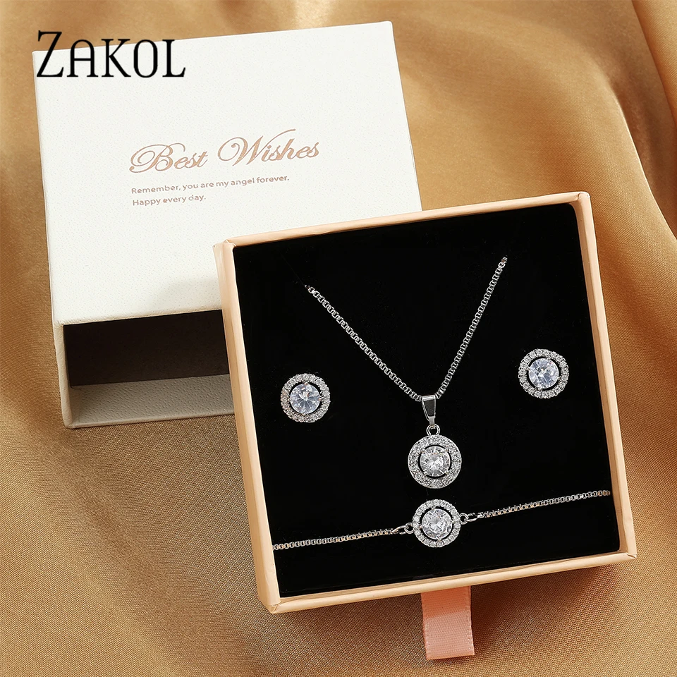 AAA グッズ 小物 3 ZAKOL 3 Pcs Jewelry Set Gift For Women Shiny AAA Cubic