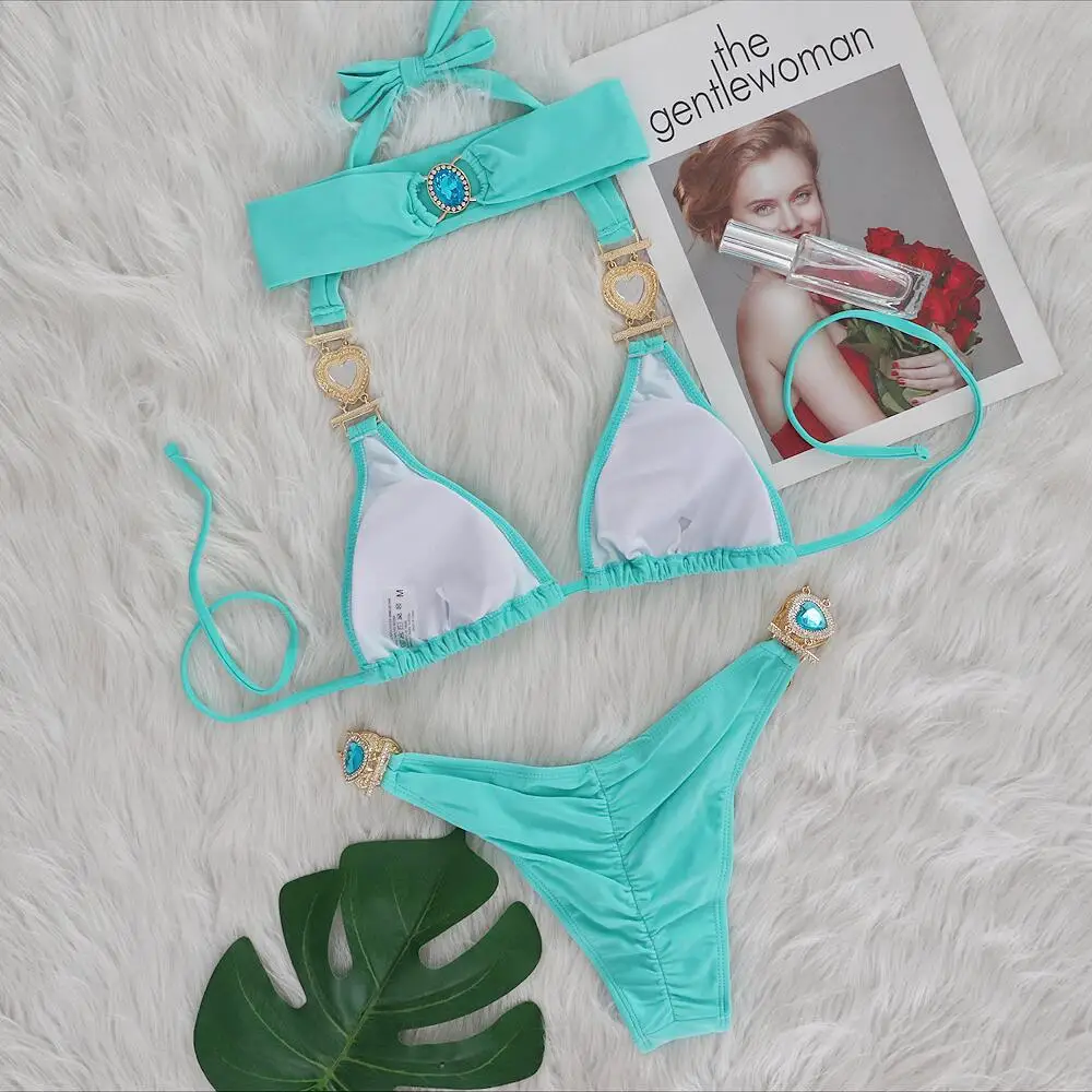 2024 Shiny Sequins Halter Cut Out Strappy Bikini Female Swimsuit Women Swimwear Two-pieces Bikini set Bather Bathing Suit Swim