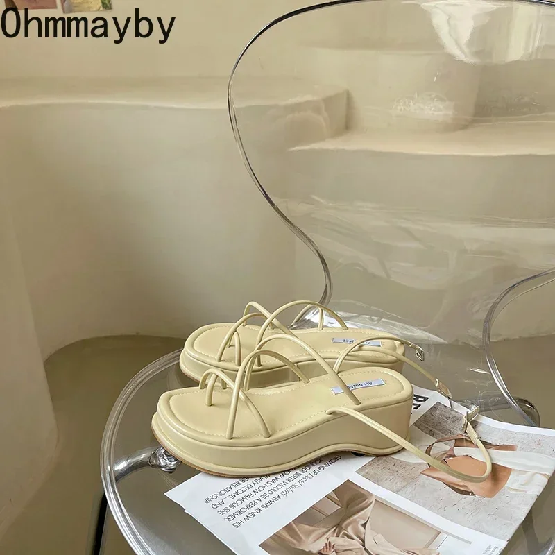 Women Sandals Open Toe Summer Fashion Narrow Band Dress Shoes Platform Wedges Heel Ladies Ankle Strap Gladiator Sandalias