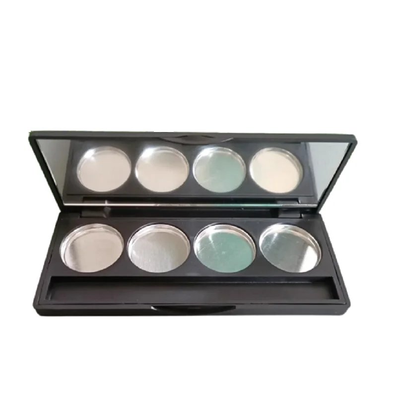 

27mm 4Grids Eyeshadow Powder Case Empty Blush Compacts Matte Black Square Plastic Refillable Containers Sample Boxes with Mirror