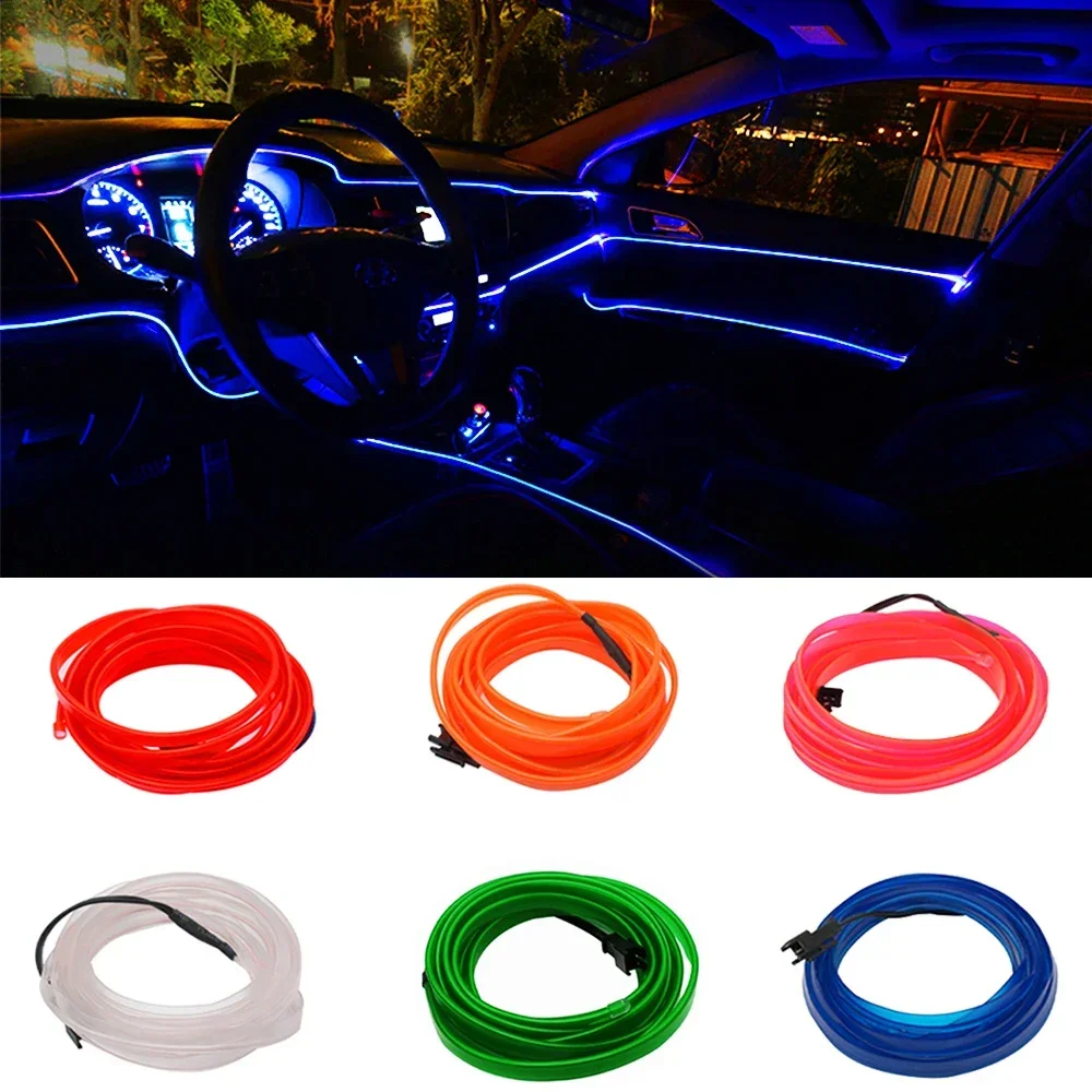 Bande lumineuse LED d'intérieur de voiture, câblage EL flexible, néon pour  auto, lumière ambiante bricolage avec clé USB, décoration de bande, 1m, 2m,  3m, 5m - AliExpress