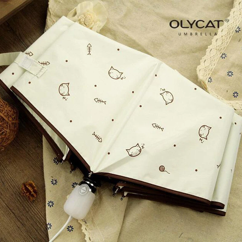 Automatic Umbrella Rain Women Lovely Cat Folding Umbrellas Windproof Black Coating Anti UV Parasol folding umbrella,automatic umbrella,sun umbrella