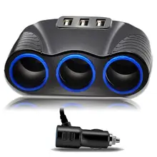 

3 USB Port 3 Way 3.1A Blue Led Car Cigarettes Lighter Socket Splitter Hub Power Adapter 12V-24V for IPad Smartphone DVR GPS