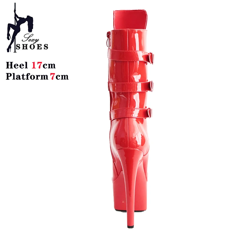 17cm Sexy Black Platform Pole Dance Women's Boots Stripper Heels Leather Ankle Boots Sexy High Heels Laces Round Head Low Leg
