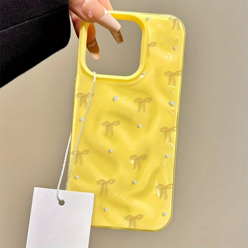 Chic Yellow Bow Pattern Wrinkled Texture Soft Phone Case