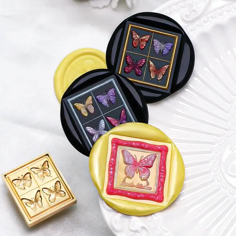 Description Picture 3 of itemNew Seal Fine Carving Lacquer Seal Alien Relief Flower Butterfly Cake Bronze Head Decorative Greeting Card Scrapbook