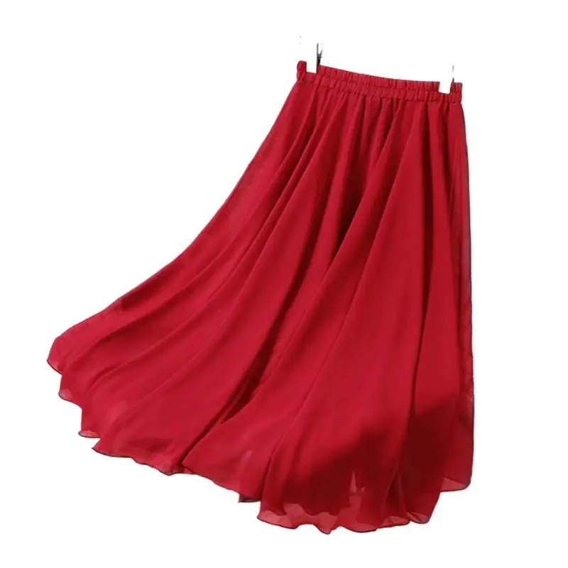 

Spring Autumn New Fashion Women's Chiffon Long Skirts Casual Loose High Waist Pleated Skirts Plus Size Bottoms L-6XL 7XL