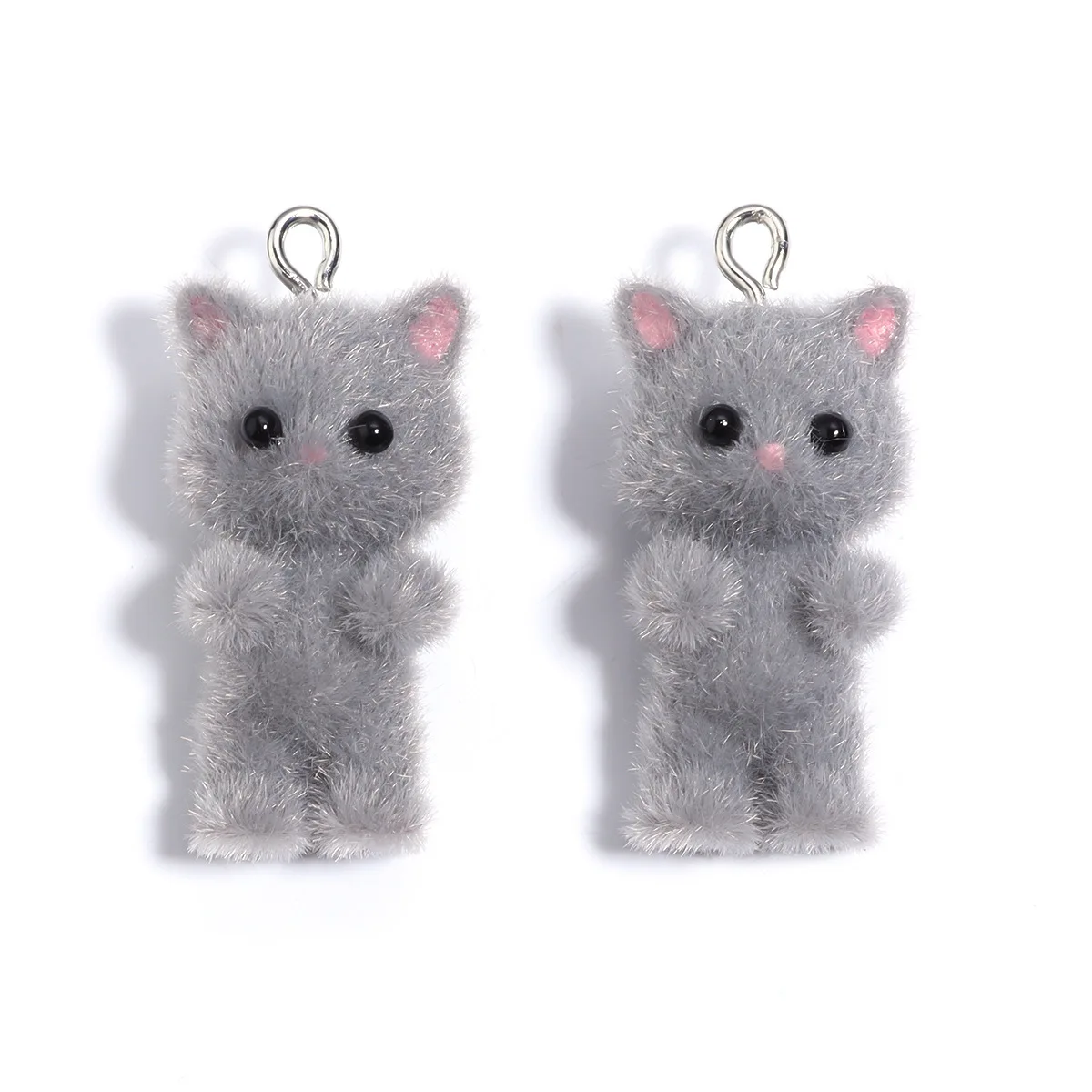 Set of 5 Adorable Flocking Cat Resin Charms