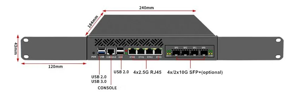 1U Rack Mount Firewall Appliance Mini Pc, OPNsense, VPN, Intel N100, 4 x Intel 2.5GbE I226-V LAN 4*/2*10G SFP Industrial Console 6