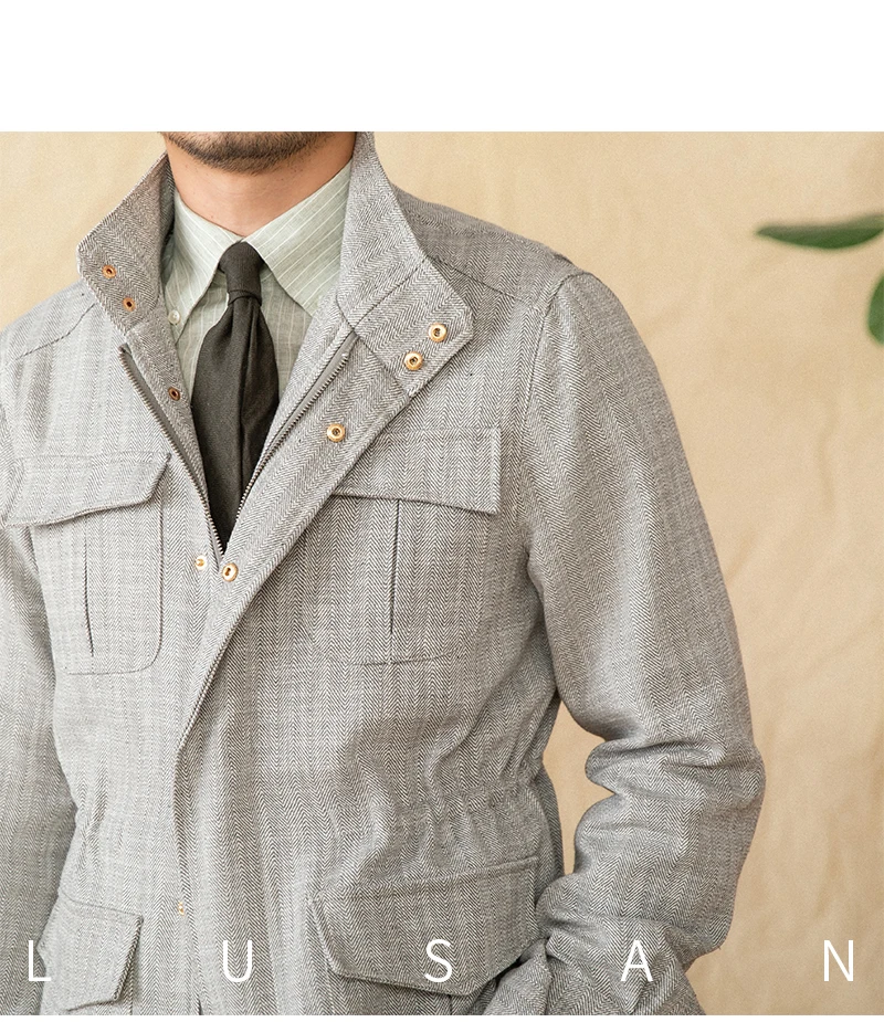 Baumwolle und Leinen, vertikaler Kragen, enge Taille, M65-Jagdjacke, Retro-All-Match-Frühlings- und Sommer-leichte Freizeitjacke – Detail 23