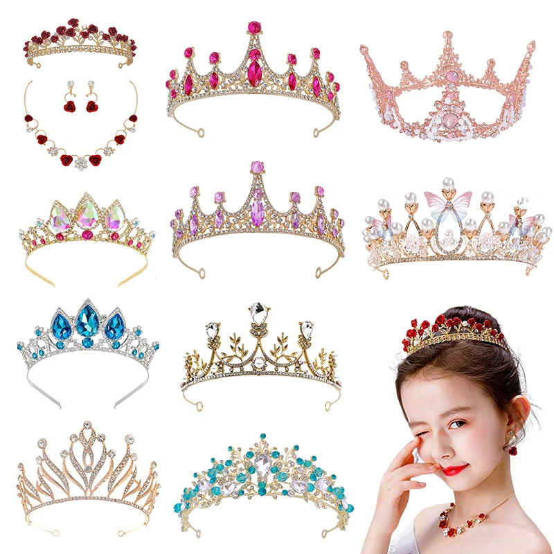 Elegant Girls Baroque Vintage Crystal Rhinestone Tiaras Queen Princess Crowns Kid Diadems Wedding Hair Accessories Women Jewelry