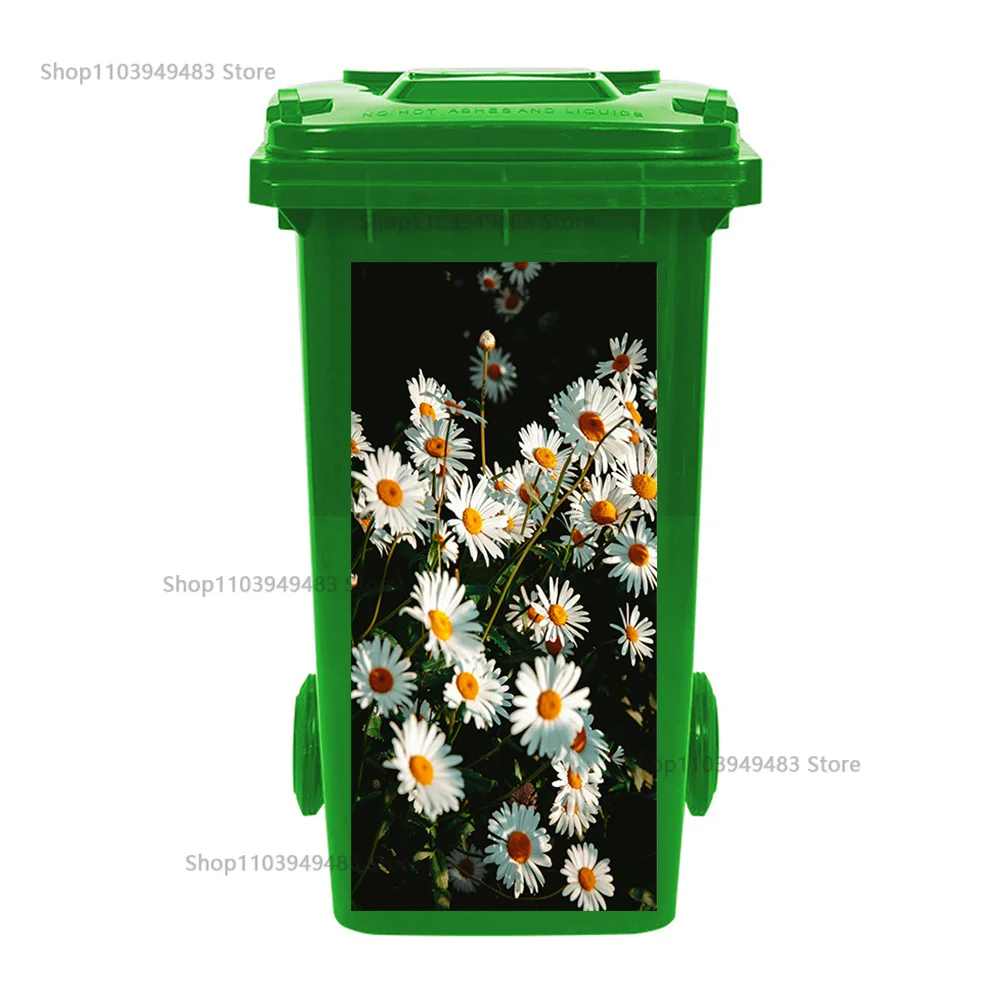Flowering Plant Trash Can Mural Self-adhesive Waterproof Stickers for Recycling Wheelie Bin