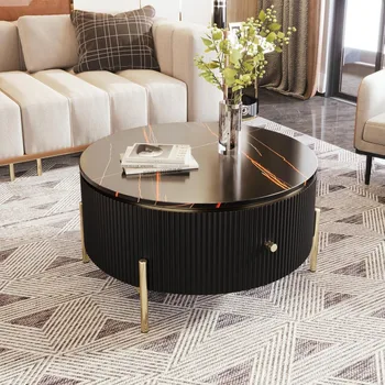 Modern Round Coffee Table with 2 Large Drawers Storage Accent Table(31.5'') 3