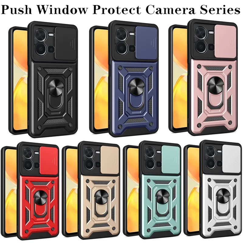 

For Vivo Y36 Y 36 vivoy36 y 36 4G V2247 Case Slide Window Camera Lens Protect Ring Kicstand Capa For Vivo Y36 5G Y35 Y 35 Cover