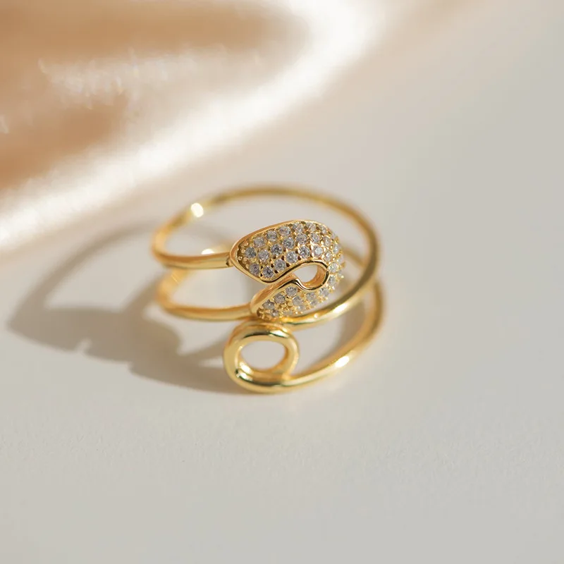 S925 sterling silver women's ring gold-plated zircon pin European and American popular fashion jewelry party accessories