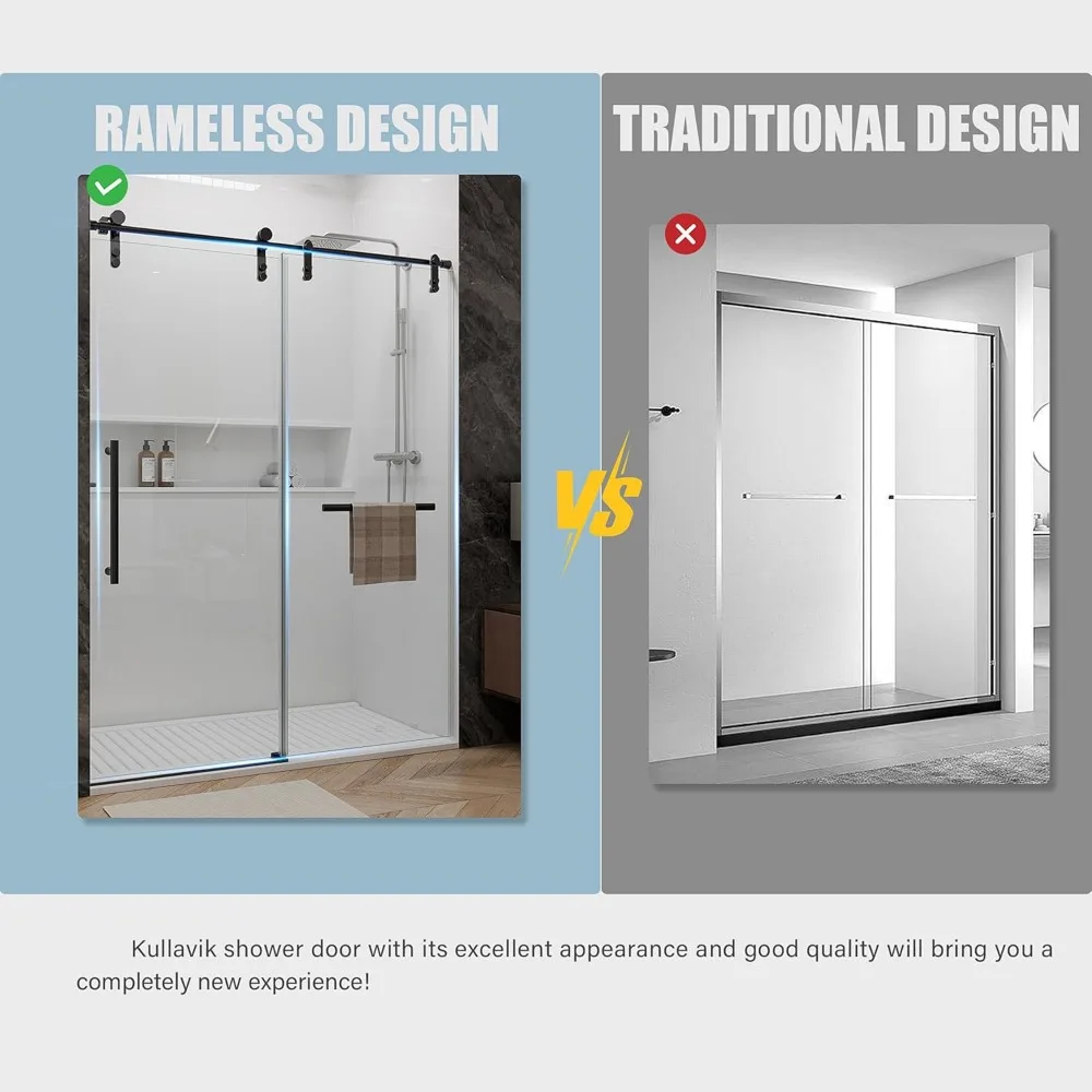 Shower Door 56-60 Inches W X 76 Inches H Glass Shower Door with Handle and Waterproof Sealing Strip, Black 6