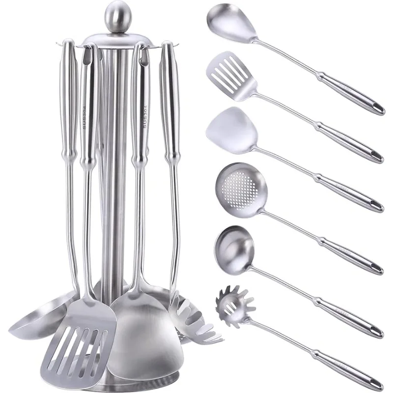 Marte Cooking Utensils Set with Holder,7 PC 304 Stainless Steel