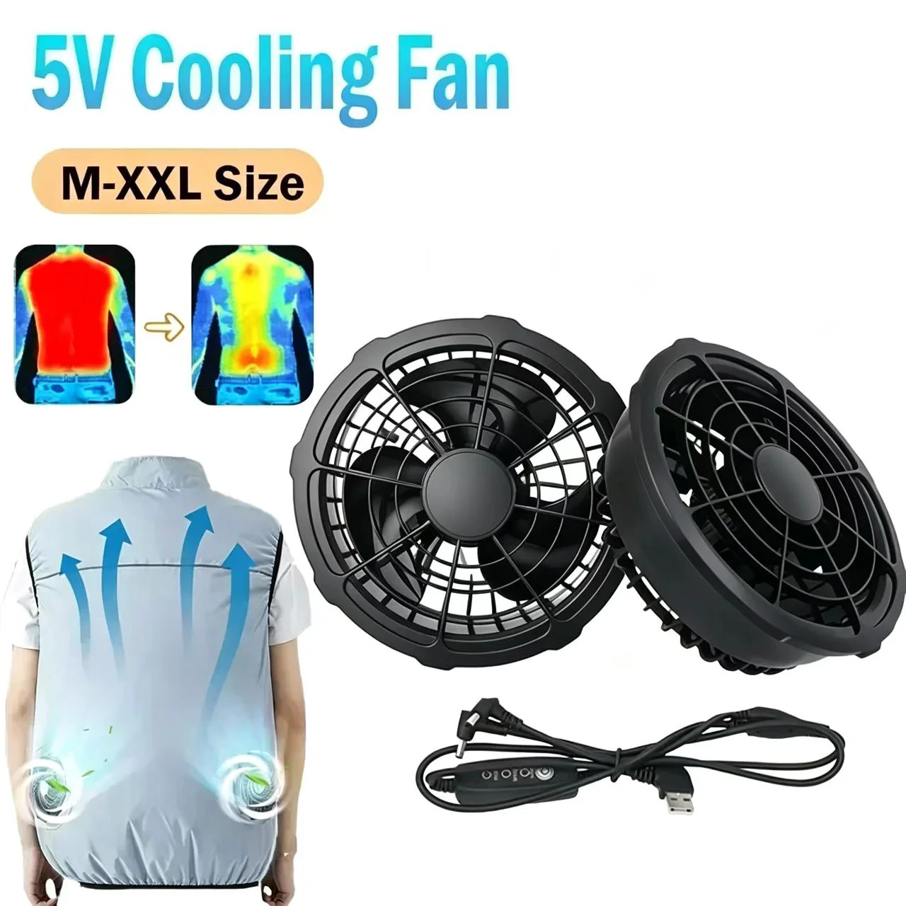 Veste rafraîchissante ventilée 5V pour pêche - 3 vitesses ajustables - Vêtement climatisé été travail