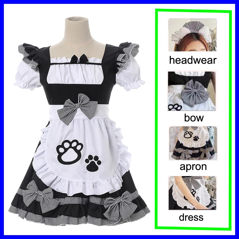 Sexy Maid Cosplay Costumes Anime Sweet Cat Girl Skirt Black White Pink Cute Lolita Dress Carnival Party Apron Waitress Outfits