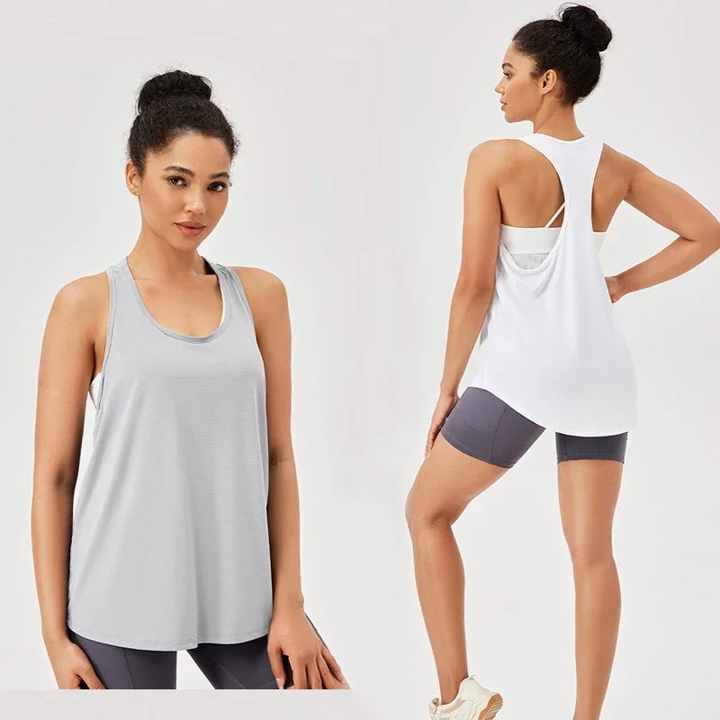 Racerback Crew Neck Loose Quick Drying Elastic Sleeveless Shirts Fitness Running Yoga Gym Tank Tops Sportwear For Women PofyBofy