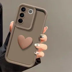 Love Heart Silicone Camera Lens Protective Phone Cover for S22 Plus (Coffee)