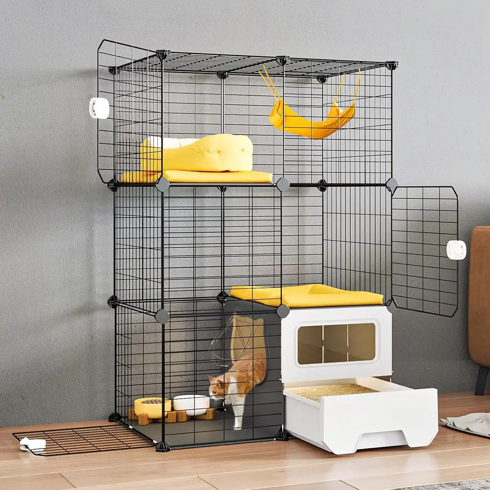 Indoor Cat Playpen with Detachable Litter Box
